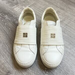 Givenchy Mens Urban Street Low Croc Leather Sneakers White Sz 38.5 FR 5.5 US